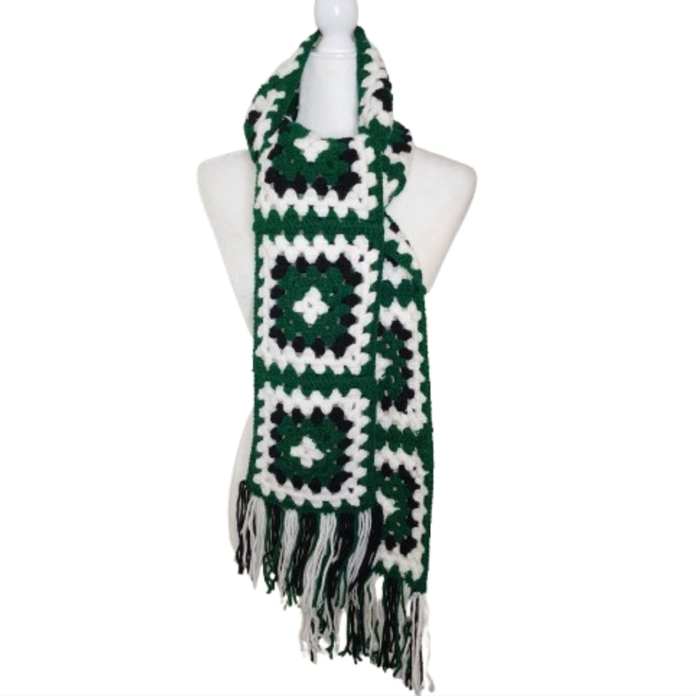 Handmade Crocheted Granny Square Scarf, OS Long